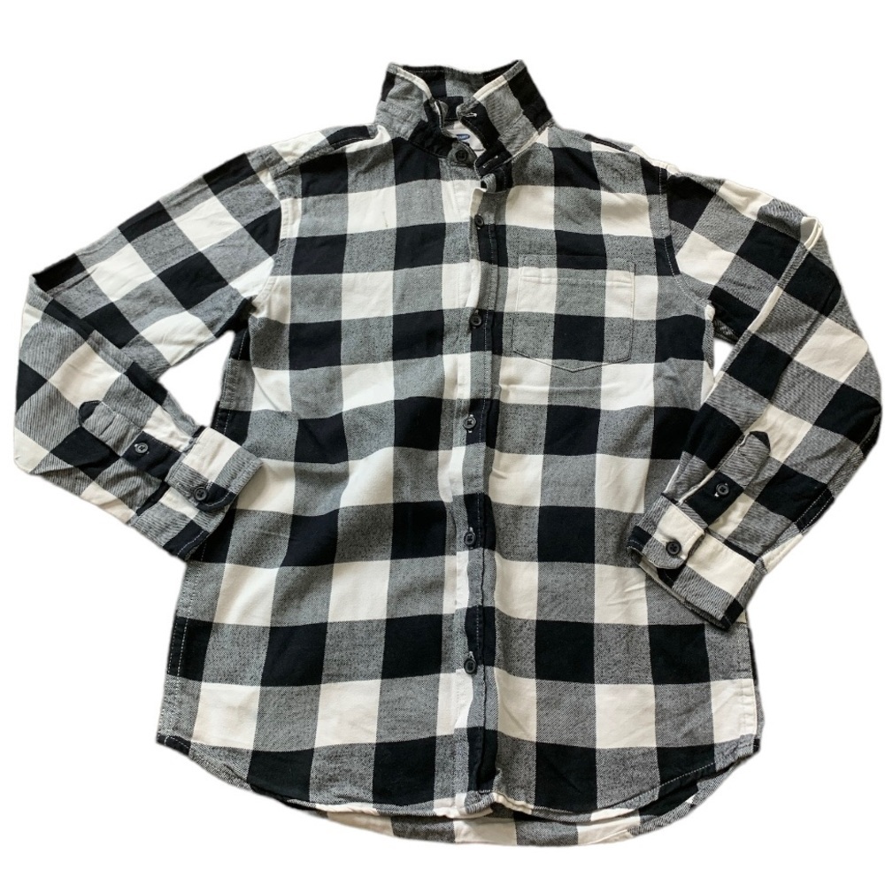 OLD NAVY Buffalo Textured Plaid Button Down Flannel Shirt Black/Ivory Boy 10-12Y